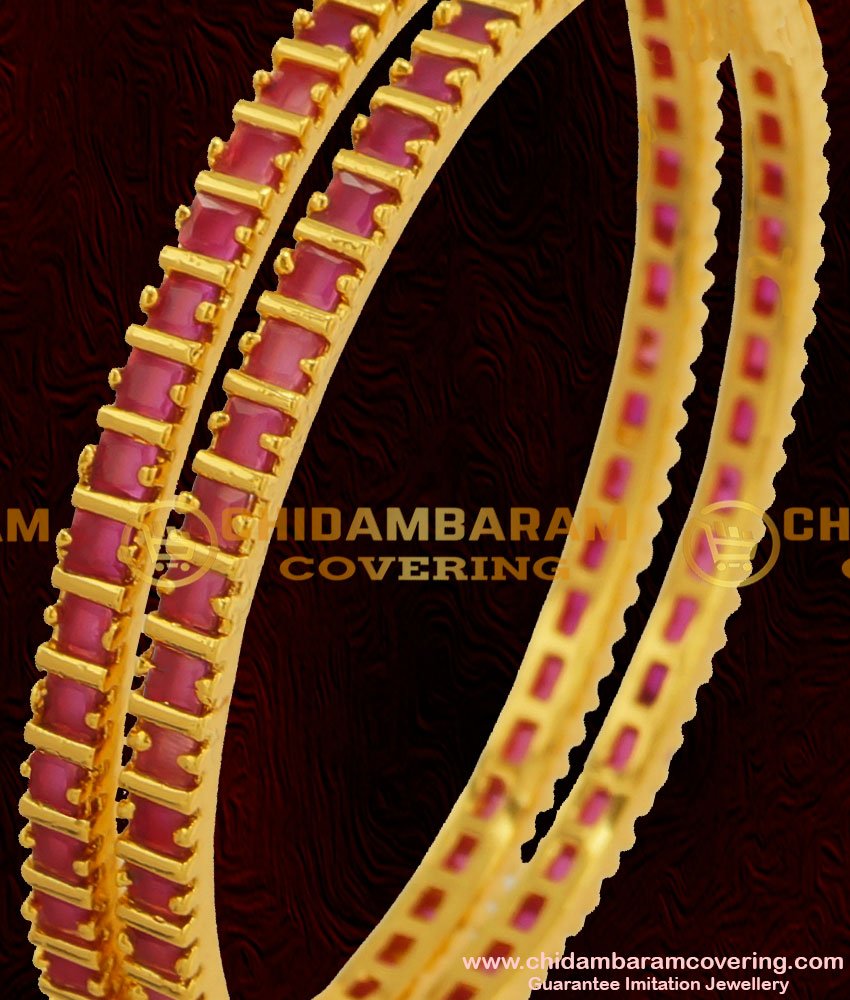 BNG059 - 2.8 Size Semi Precious Full Ruby Stone Bangles For Women 