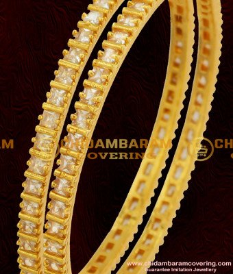BNG060 - 2.4 Size Semi Precious Full White Stone Bangles For Women