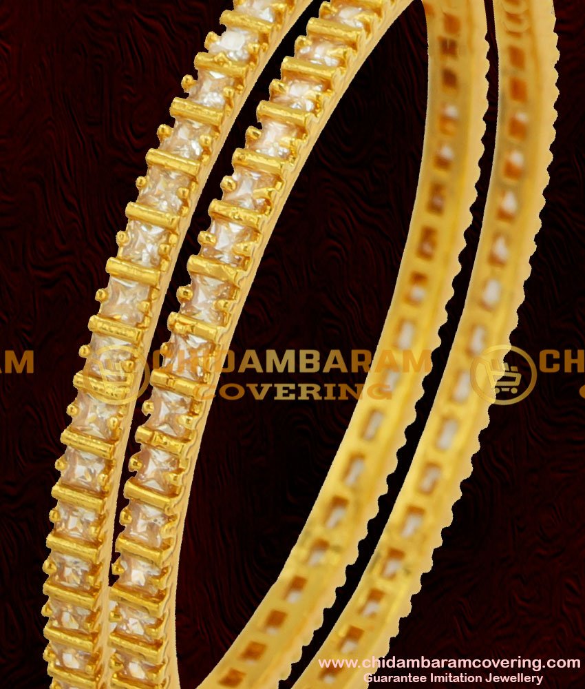 BNG060 - 2.6 Size Semi Precious Full White Stone Bangles For Women