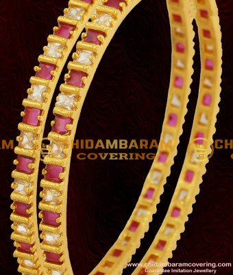 BNG061 - 2.6 Size Semi Precious Red And White Designer Stone Bangles For Women