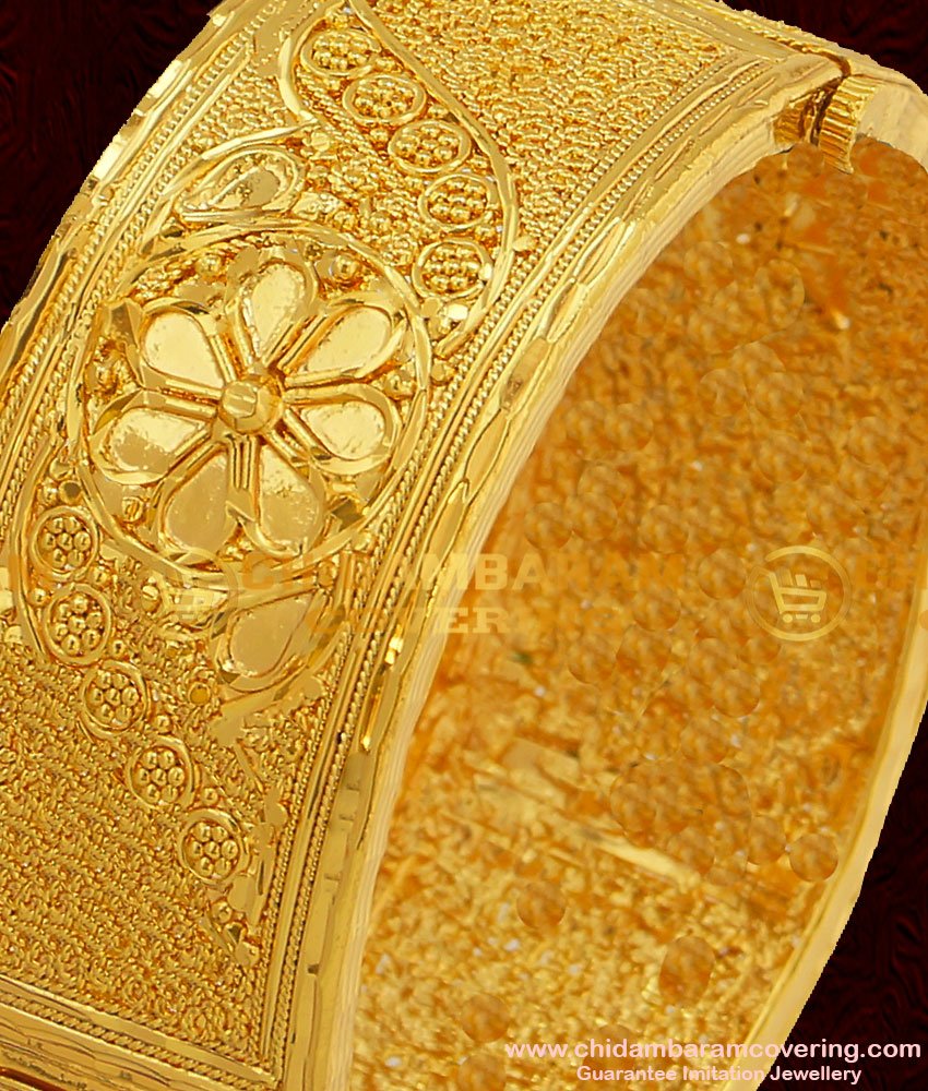 BNG062 - 2.6 Size Flower Design Kada Bangles 1 Gram Guarantee Wedding Bangles For Women