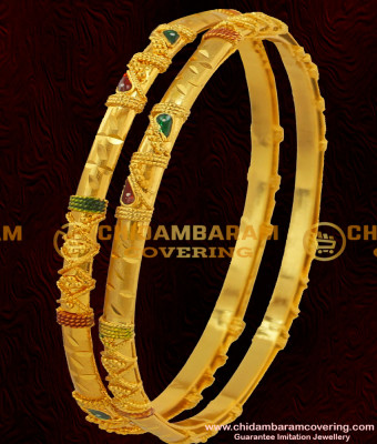 BNG065 - 2.6 Size Elegant Enamel Design Gold Plated Bangles 2 Pieces Buy Online 