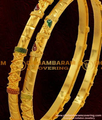 BNG065 - 2.6 Size Elegant Enamel Design Gold Plated Bangles 2 Pieces Buy Online 