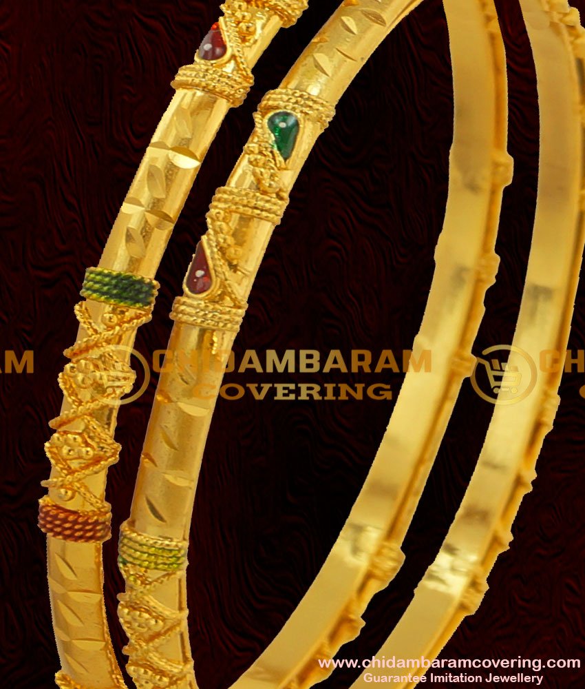 BNG065 - 2.6 Size Elegant Enamel Design Gold Plated Bangles 2 Pieces Buy Online 
