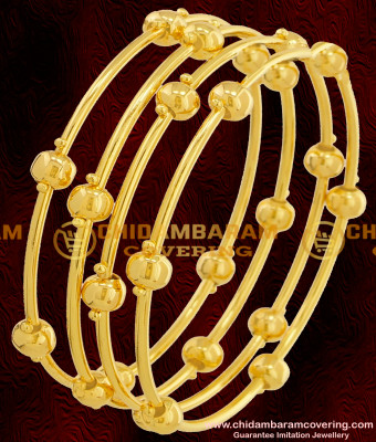 BNG069 - 2.4 Size Plain Golden Balls Pipe Bangles Party Wear Collections Online