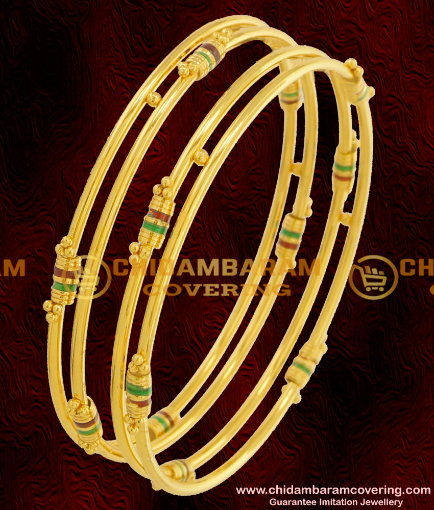 BNG070 - 2.4 Size South Indian Kambi Bangles Enamel Design Gold Plated Bangles 