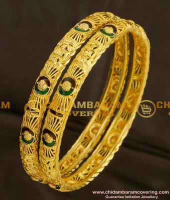 BNG077 - 2.4 Size Gold Look Light Weight Thin Enamel Design Bangles Gold Plated Jewellery Online