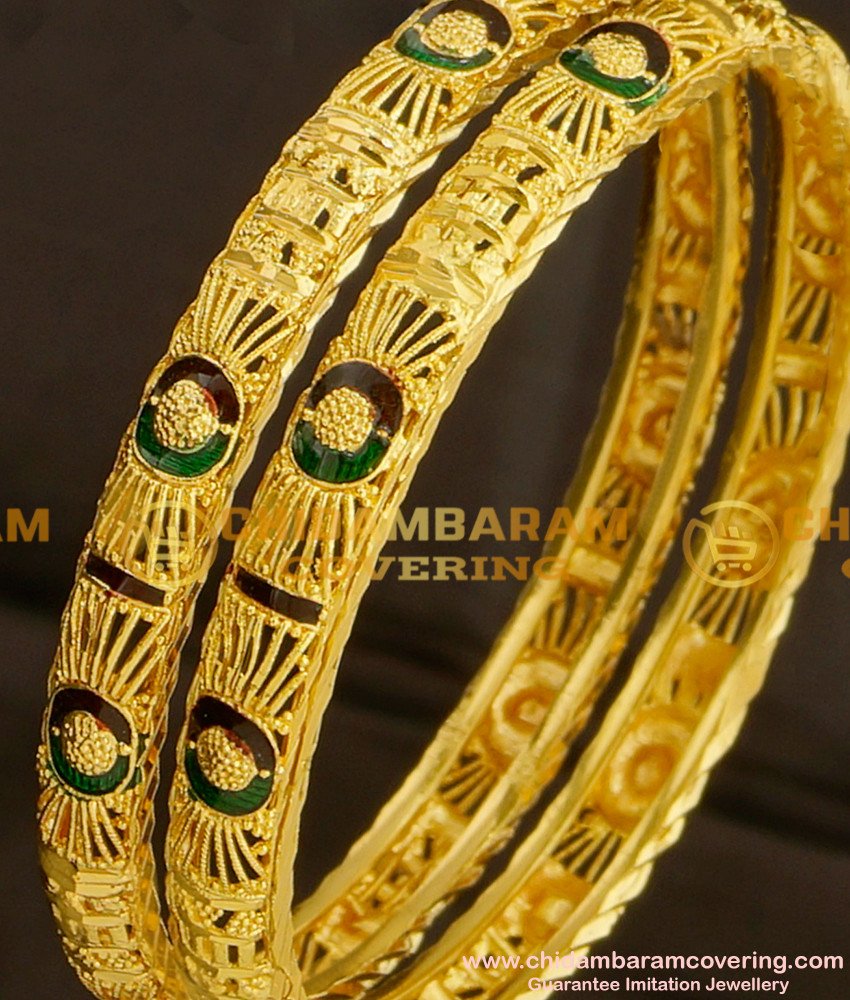BNG077 - 2.6 Size Gold Look Light Weight Thin Enamel Design Bangles Gold Plated Jewellery Online