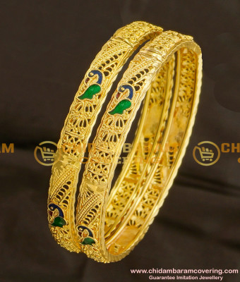 BNG078 - 2.4 Size High Quality Peacock Design Enamel Bangles for Women