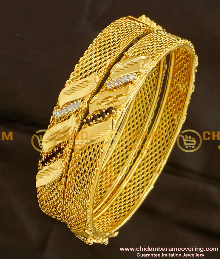 BNG082 - 2.4 Size Stylish Look Red and White Combination Stone Party Wear Bangles for Girls