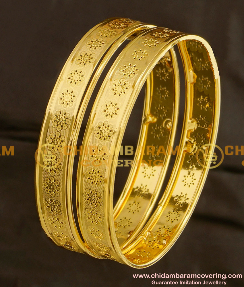 BNG083 - 2.8 Designer Gold Plated Flower Pattern Bangle Buy Online 
