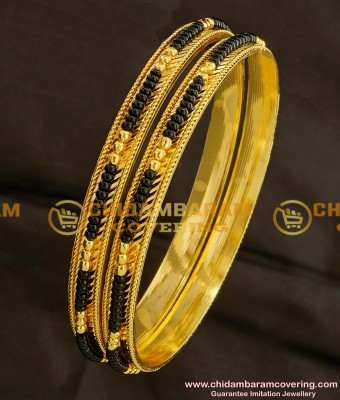 BNG093 - 2.6 Size Traditional Collection Black Bead/Karimani Bangles for Women