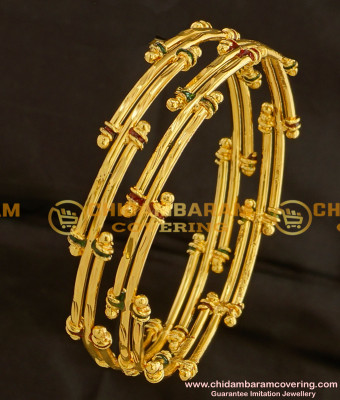 BNG098 - 2.4 Size Gold Look Bamboo Design Enamel Bangles Gold Plated Jewellery Online