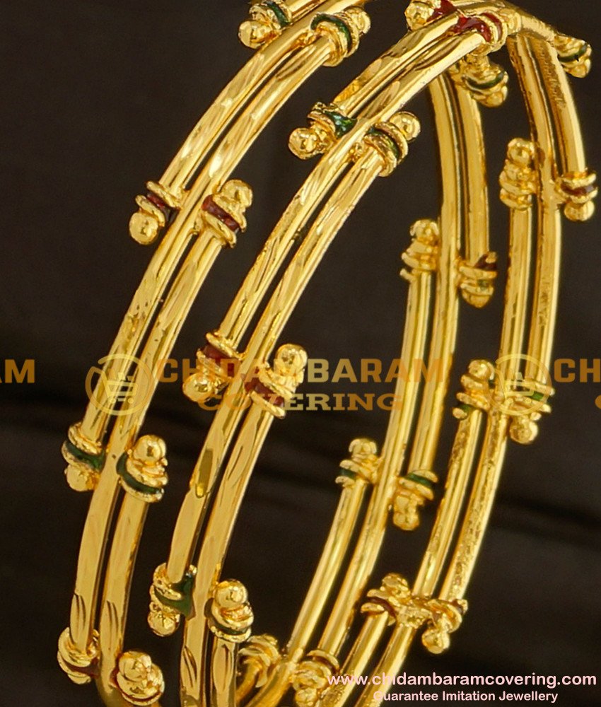 BNG098 - 2.6 Size Gold Look Bamboo Design Enamel Bangles Gold Plated Jewellery Online