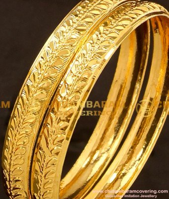 BNG114 - 2.4 Size Latest Light Weight Gold Plated Leaf Cutting Bangles Online