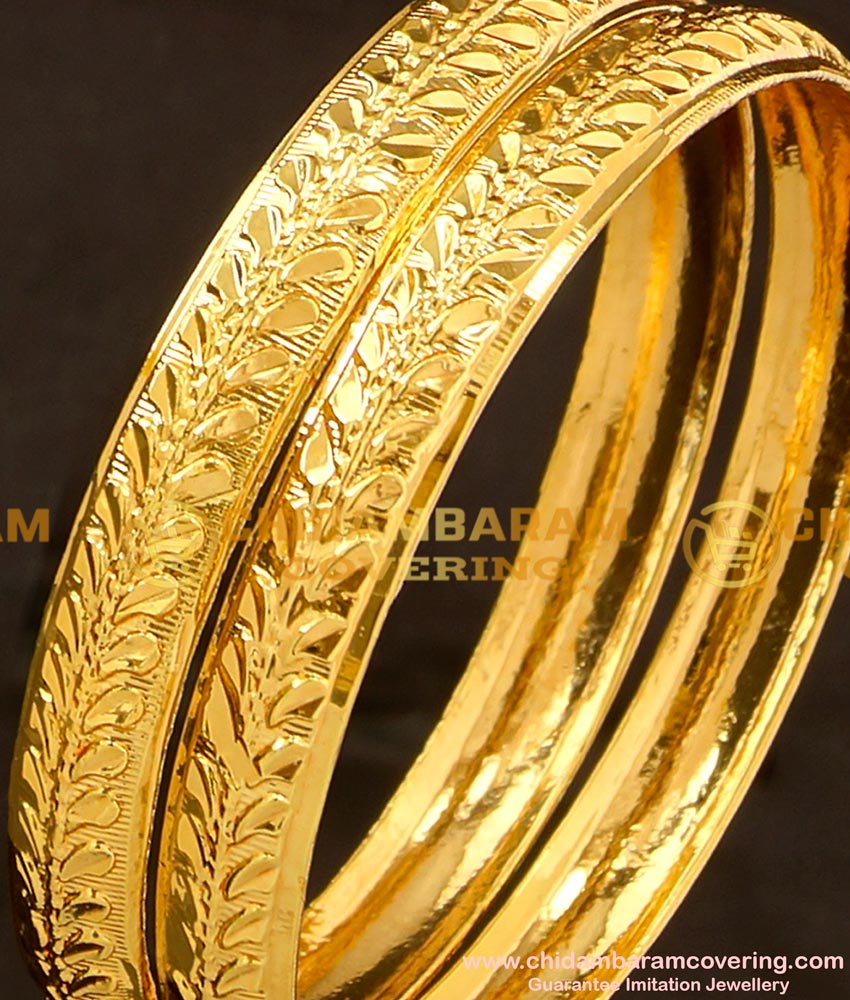 BNG114 - 2.4 Size Latest Light Weight Gold Plated Leaf Cutting Bangles Online