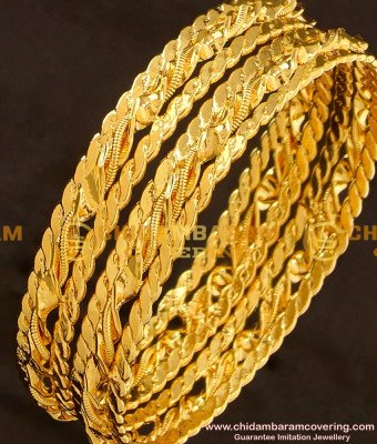 BNG116 - 2.4 Size Gold Plated Thick Metal Twisted Bangles Design