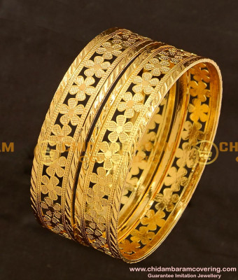 BNG120 - 2.4 Size High Quality Party Wear Floral Design Flat Bangles Design Online 