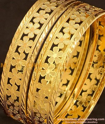 BNG120 - 2.4 Size High Quality Party Wear Floral Design Flat Bangles Design Online 