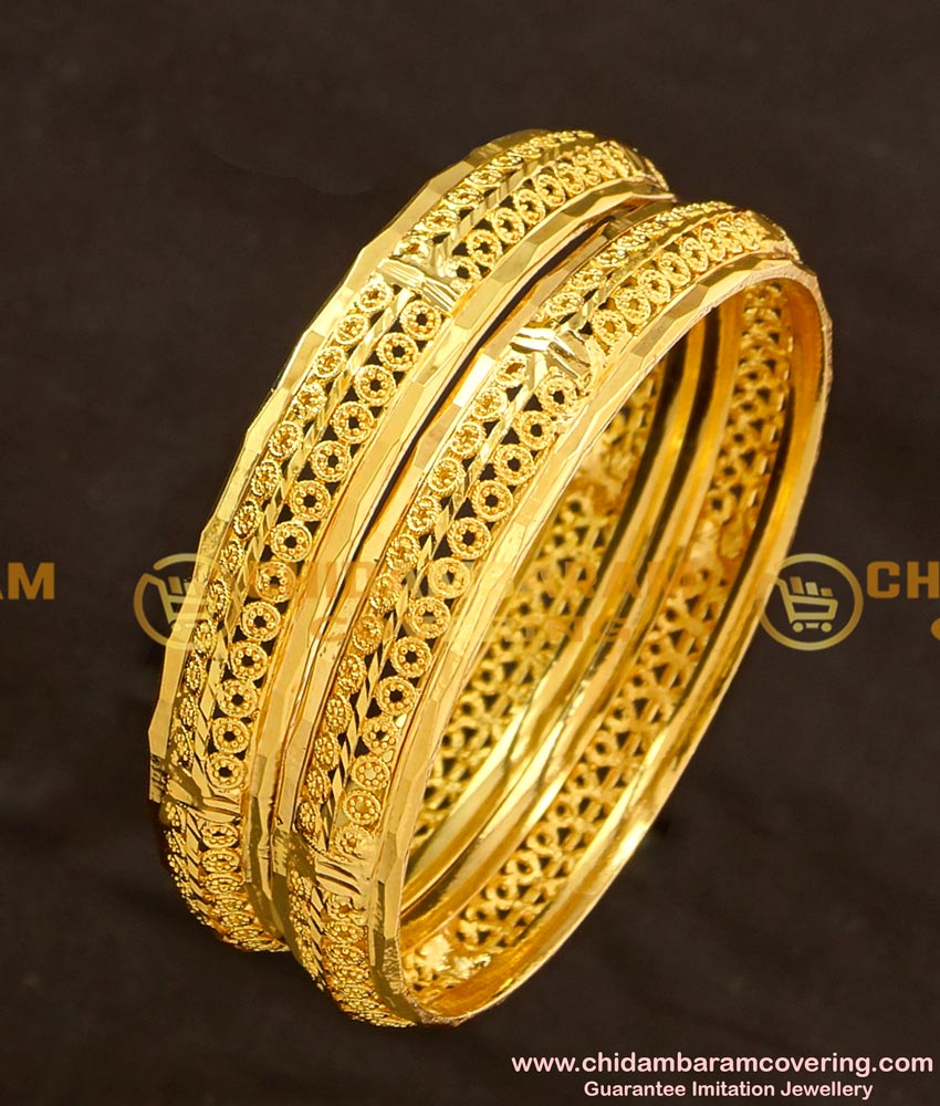 BNG122 - 2.6 Size Real Gold Colour Unique Design Bangles Collections Online