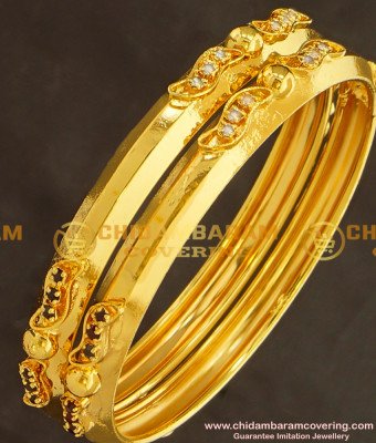 BNG127 - 2.6 Size Gold Look Stone Super Strong Gold Plated Bangles for Women 