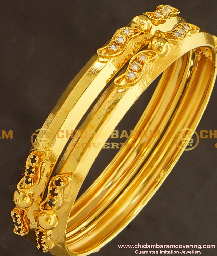 BNG127 - 2.8 Size Gold Look Stone Super Strong Gold Plated Bangles for Women 