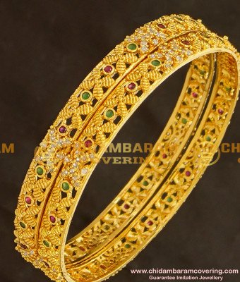 BNG128 - 2.6 Size New Designer Multi Stone Gold Style 1 Gram Gold Plated Bangle Buy Online