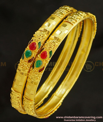 BNG229 - 2.4 Size New One Gram Forming Gold Stone Bangles Design Indian Wedding Bangles Set Online