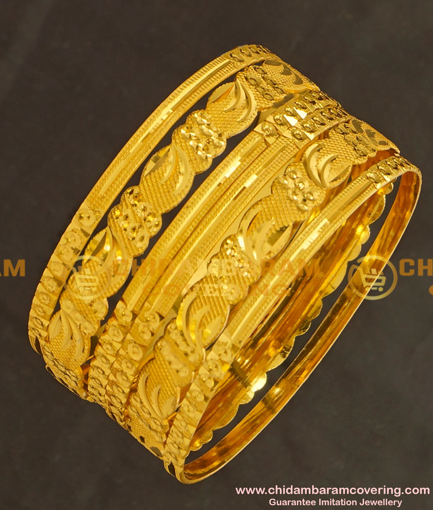 BNG129 - 2.4 Size New Pattern Gold Look 6 Pieces Non Guarantee Bangles Set for Saree