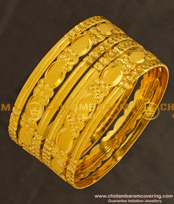 BNG130 - 2.4 Size Latest Model Gold Look 6 Pieces Non Guarantee Bangles Set for Women