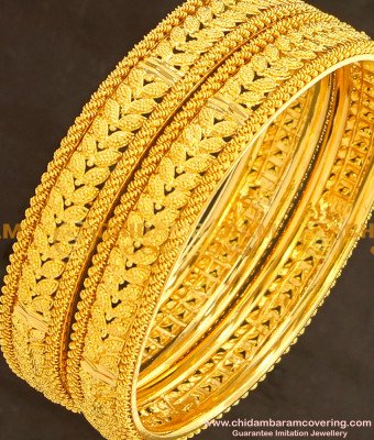 BNG133 - 2.4 Size Gold Plated Latest Collection Party Wear Leaf Design Bangles Online