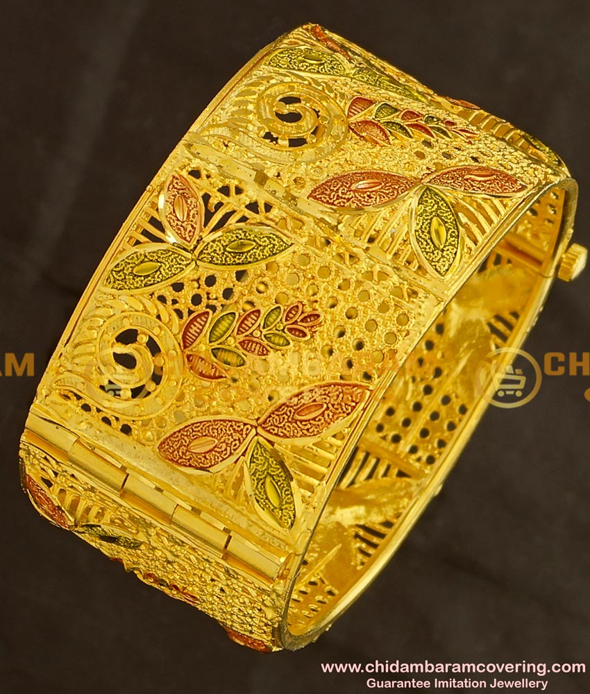 BNG137 - 2.6 Size High Quality Designer Forming Gold Broad Kada Screw Open Bangle Online