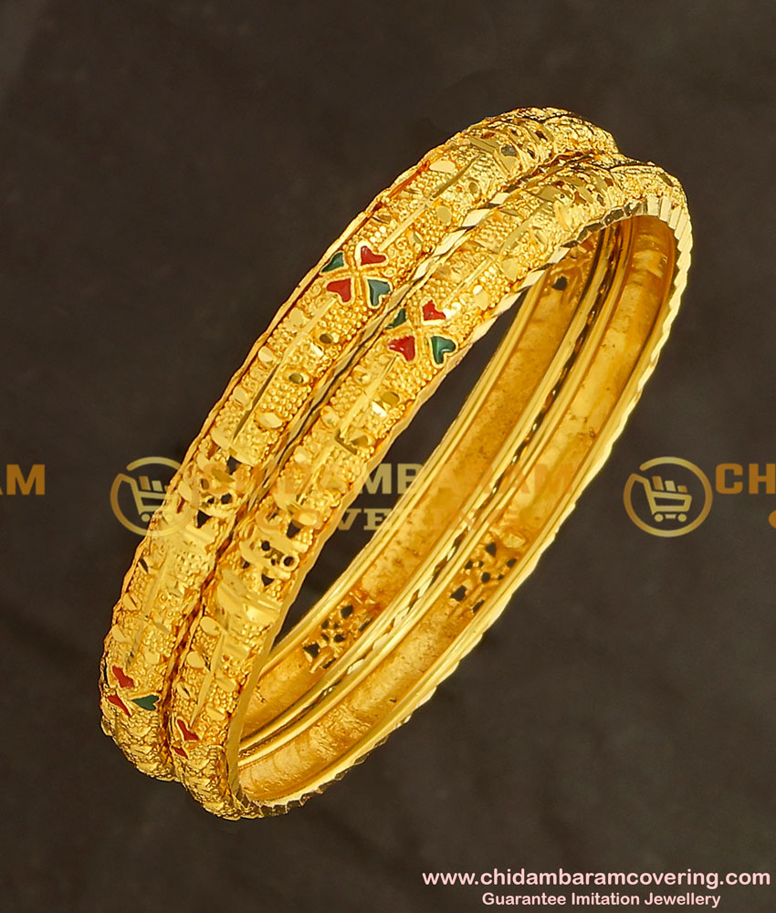 BNG141 - 2.4 Size Simple Look Light Weight Mansiyaorange Die Gold Bangles Online