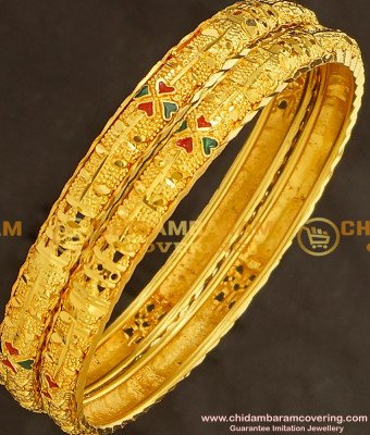 BNG141 - 2.4 Size Simple Look Light Weight Mansiyaorange Die Gold Bangles Online