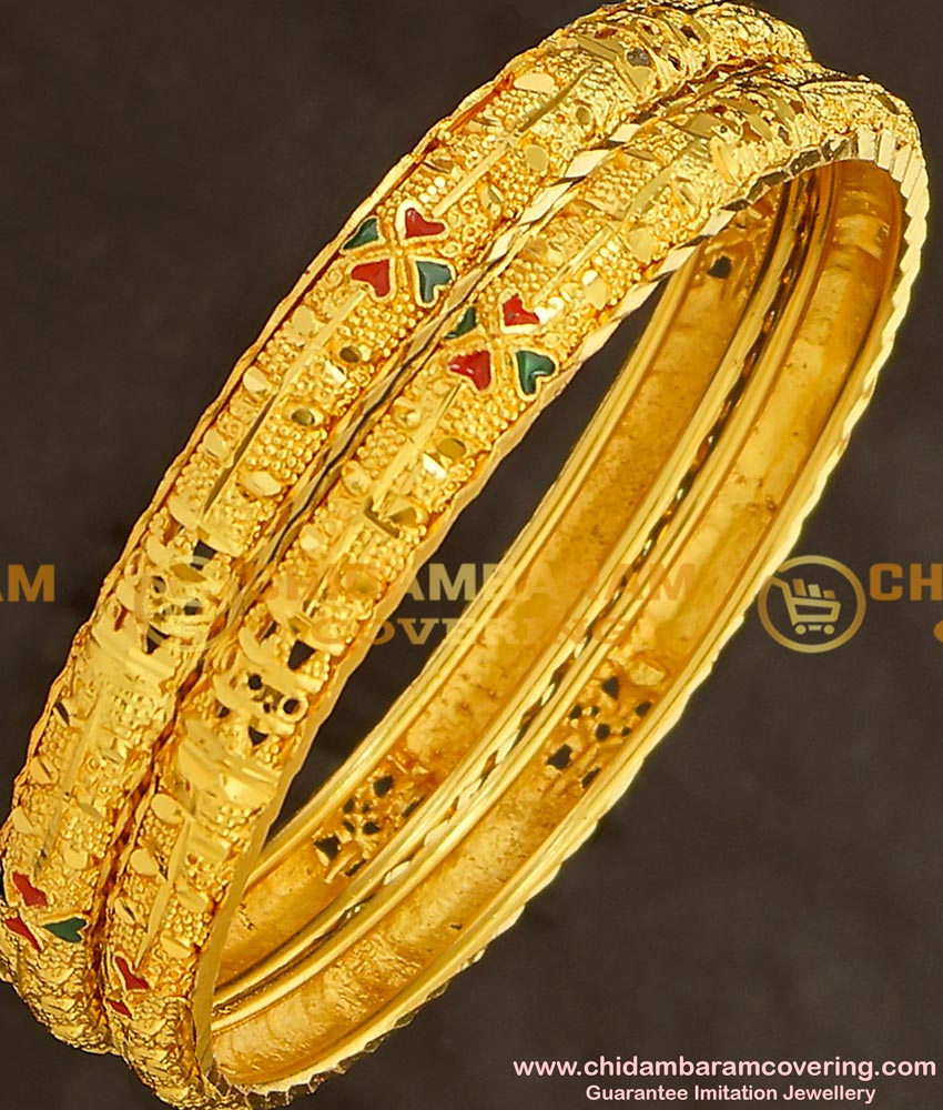 BNG141 - 2.4 Size Simple Look Light Weight Mansiyaorange Die Gold Bangles Online