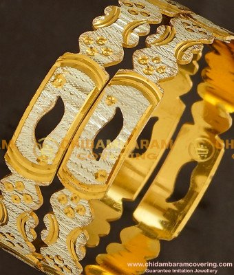 BNG146 - 2.8 Size Designer White Rhodium Laser Cut Bangles Collection buy Online 