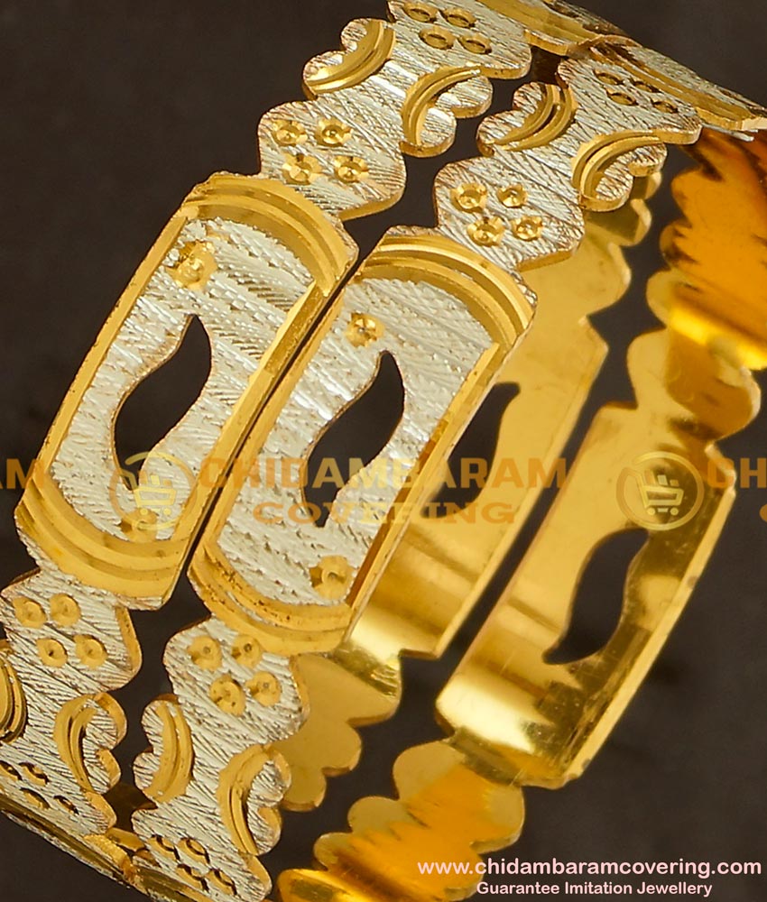 BNG146 - 2.8 Size Designer White Rhodium Laser Cut Bangles Collection buy Online 