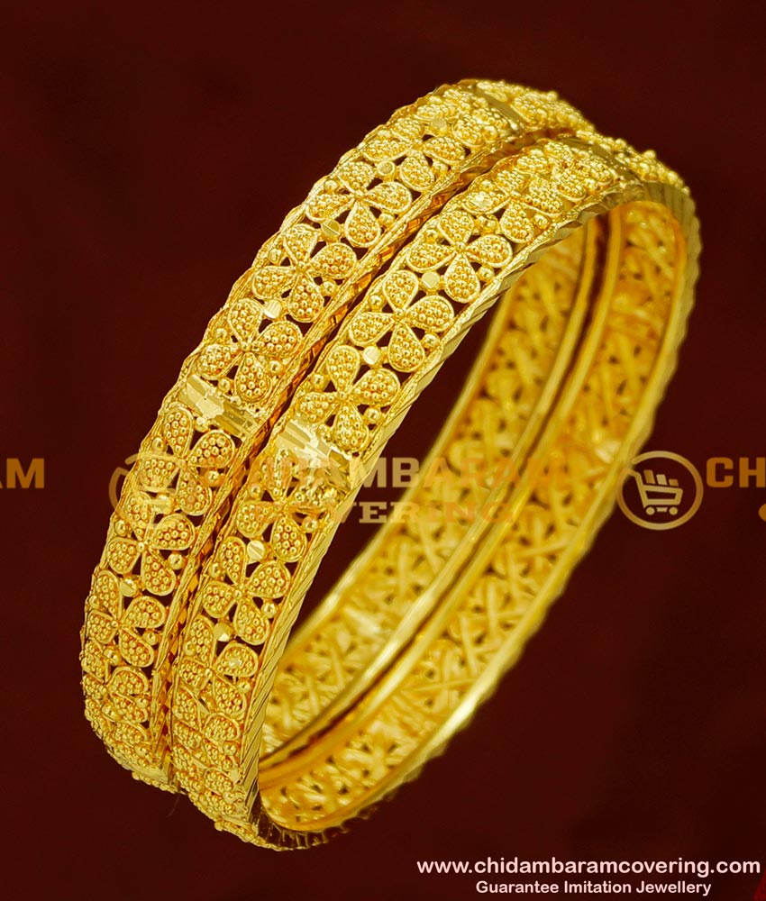 BNG152 - 2.8 Size Latest Elegant Floral Design High Quality Bangles Gold Plated Jewellery Online