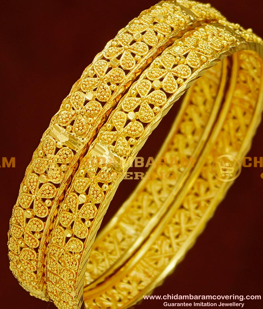 BNG152 - 2.8 Size Latest Elegant Floral Design High Quality Bangles Gold Plated Jewellery Online
