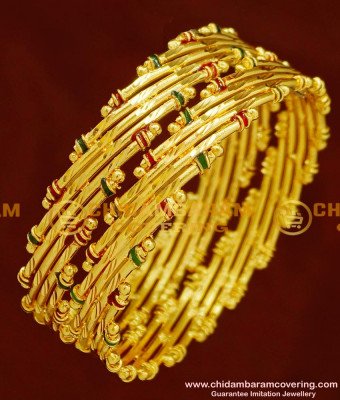 BNG154 - 2.10 Size Real Gold Look Bamboo Design Enamel Bangles Gold Plated Jewellery Online