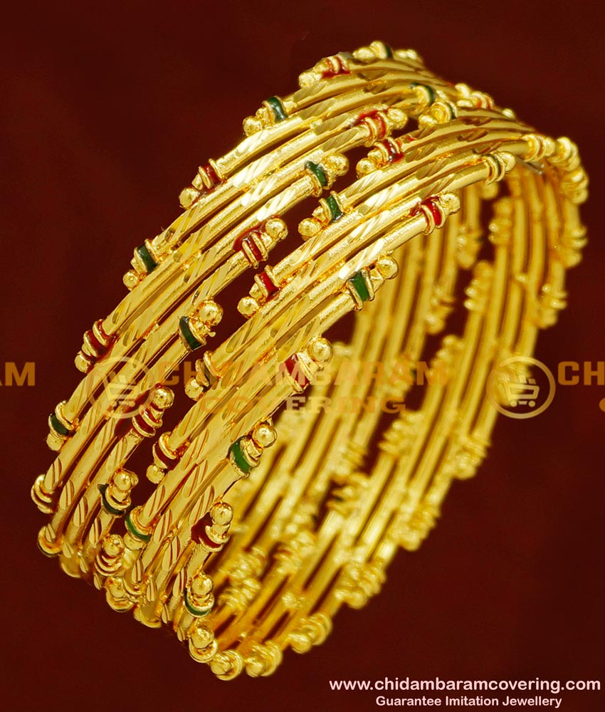BNG154 - 2.6 Size Real Gold Look Bamboo Design Enamel Bangles Gold Plated Jewellery Online