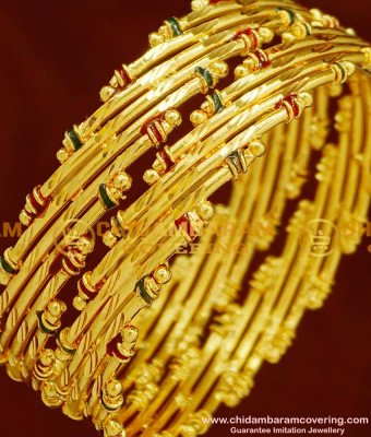 BNG154 - 2.10 Size Real Gold Look Bamboo Design Enamel Bangles Gold Plated Jewellery Online