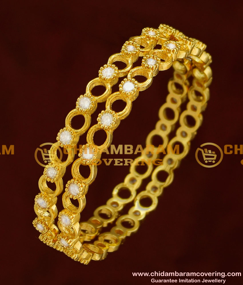 BNG156 - 2.6 Size Semi Precious Full White Stone Designer Bangles for Women