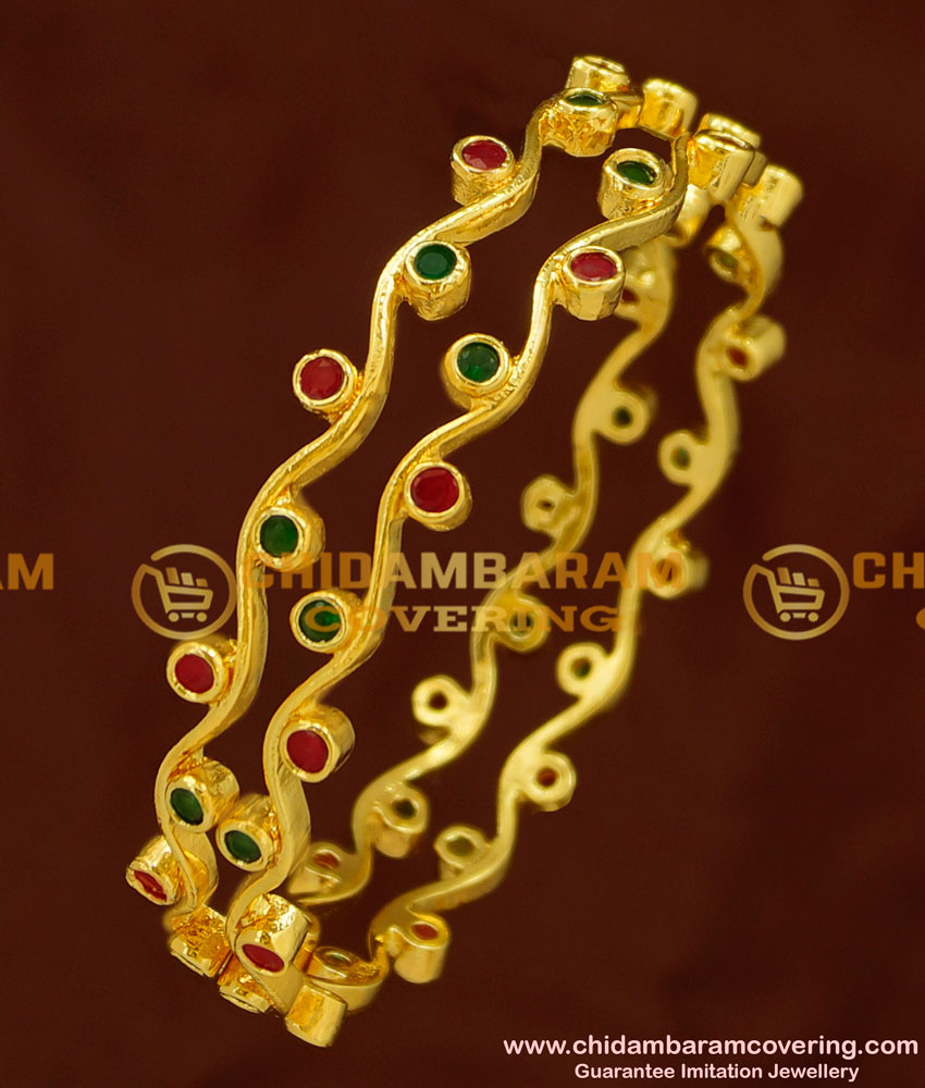 BNG157 - 2.6 Size Beautiful New Model Ruby Emerald Thin Curvy Bangles for Girls