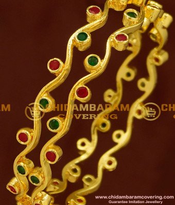 BNG157 - 2.4 Size Beautiful New Model Ruby Emerald Thin Curvy Bangles for Girls