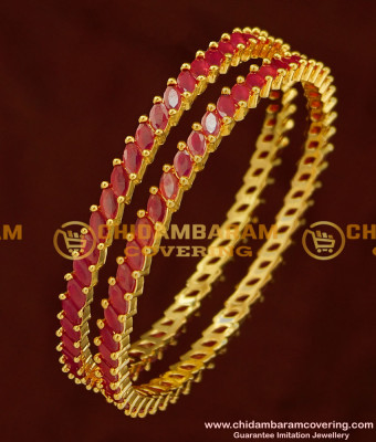 BNG158 - 2.6 Size Latest Designer Full Ruby Stone Bangle 1 Gram Gold Bangles Online