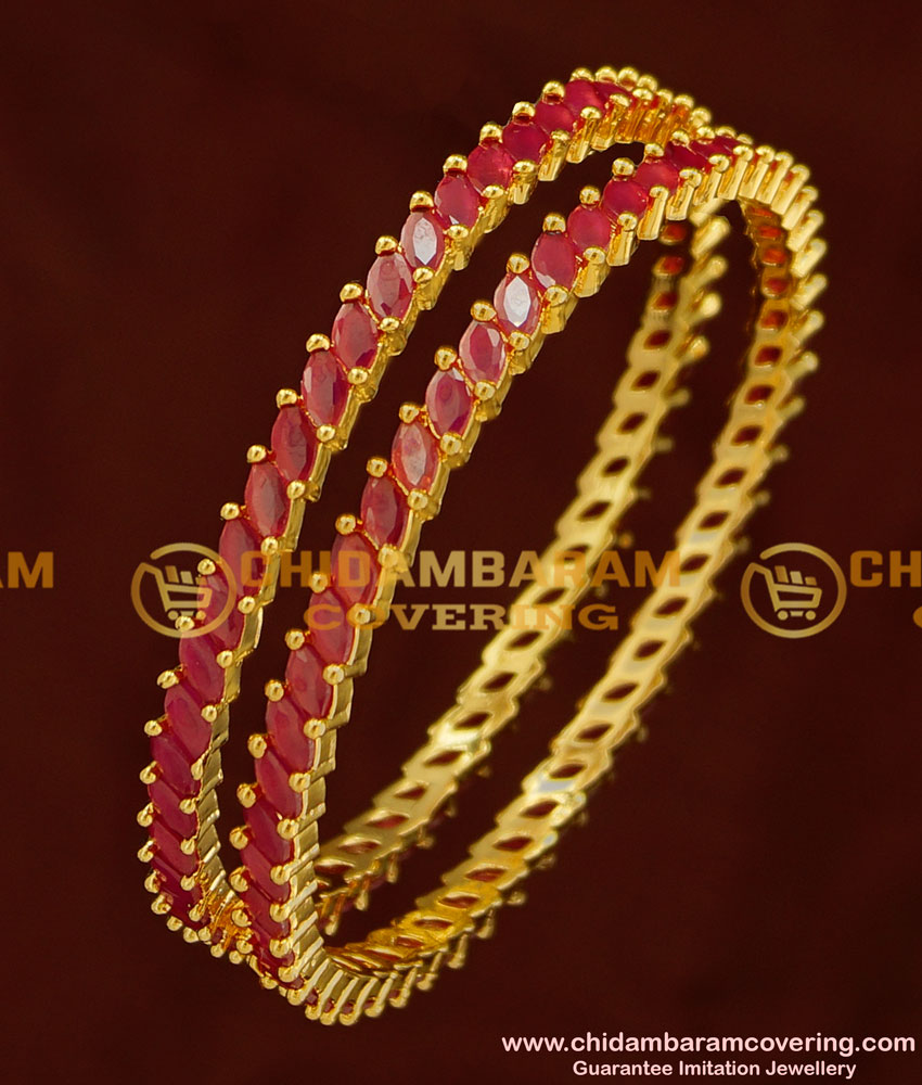 BNG158 - 2.8 Size Latest Designer Full Ruby Stone Bangle 1 Gram Gold Bangles Online