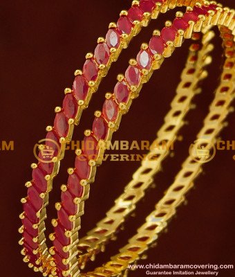 BNG158 - 2.6 Size Latest Designer Full Ruby Stone Bangle 1 Gram Gold Bangles Online