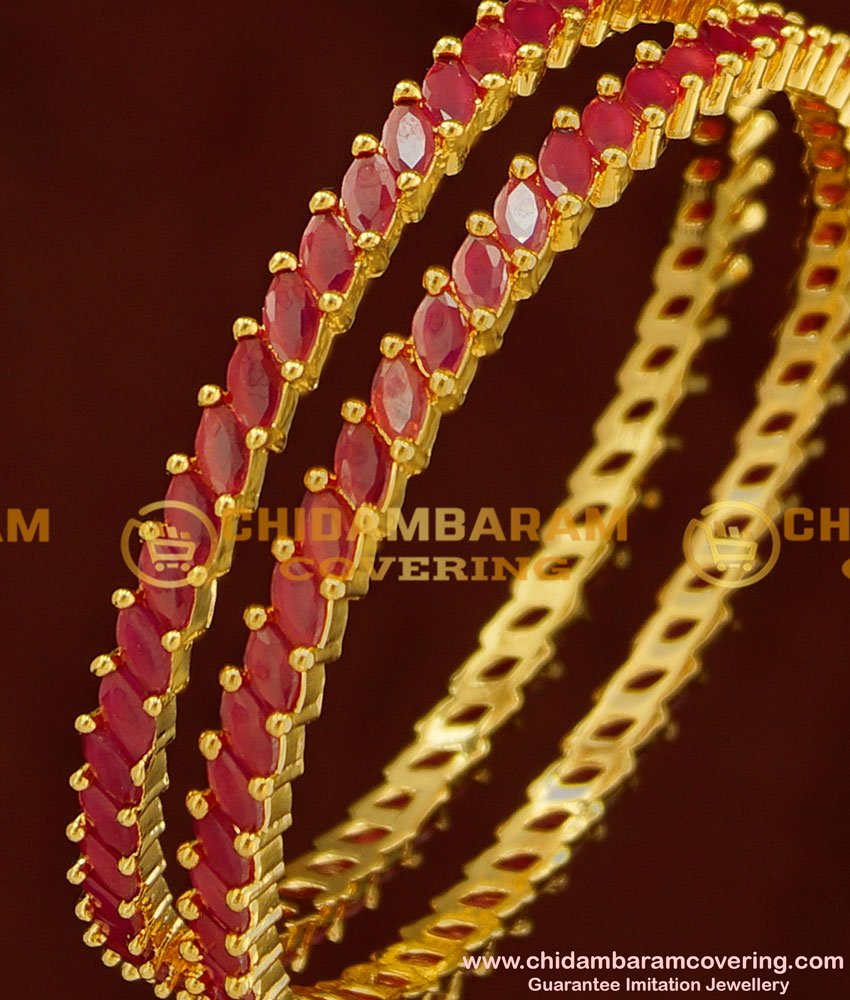 BNG158 - 2.8 Size Latest Designer Full Ruby Stone Bangle 1 Gram Gold Bangles Online