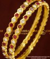 BNG159 - 2.6 Size Impon Bangle Stunning Gold First Quality Red and White Stone Five Metal Bangles Online